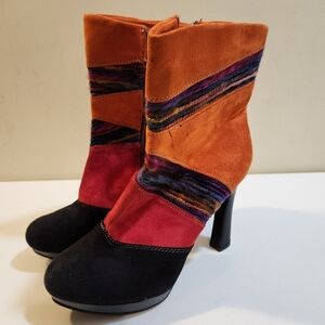 Passions Kaylee Orange colorfull Vegan leather heeled booties size 9.5